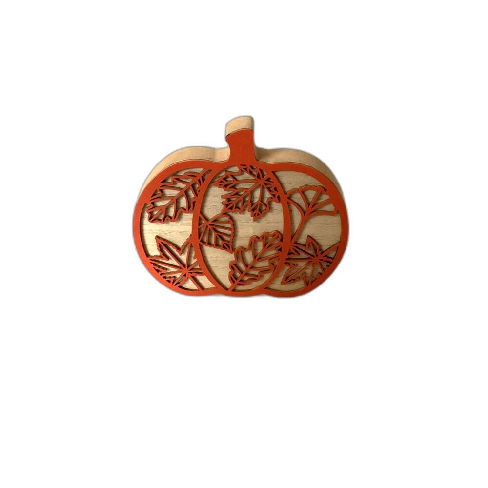 New Orange Wood Pumpkin Shaped Cutout Design Fall Table Décor